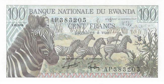 100 Francs p.12 1978 Ruanda